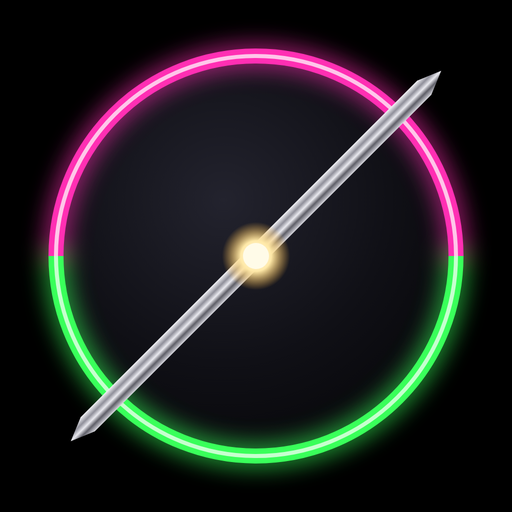 The accela logo: a dark eclipse ring, neon pink over neon green, cut by a chrome slash with a lit core