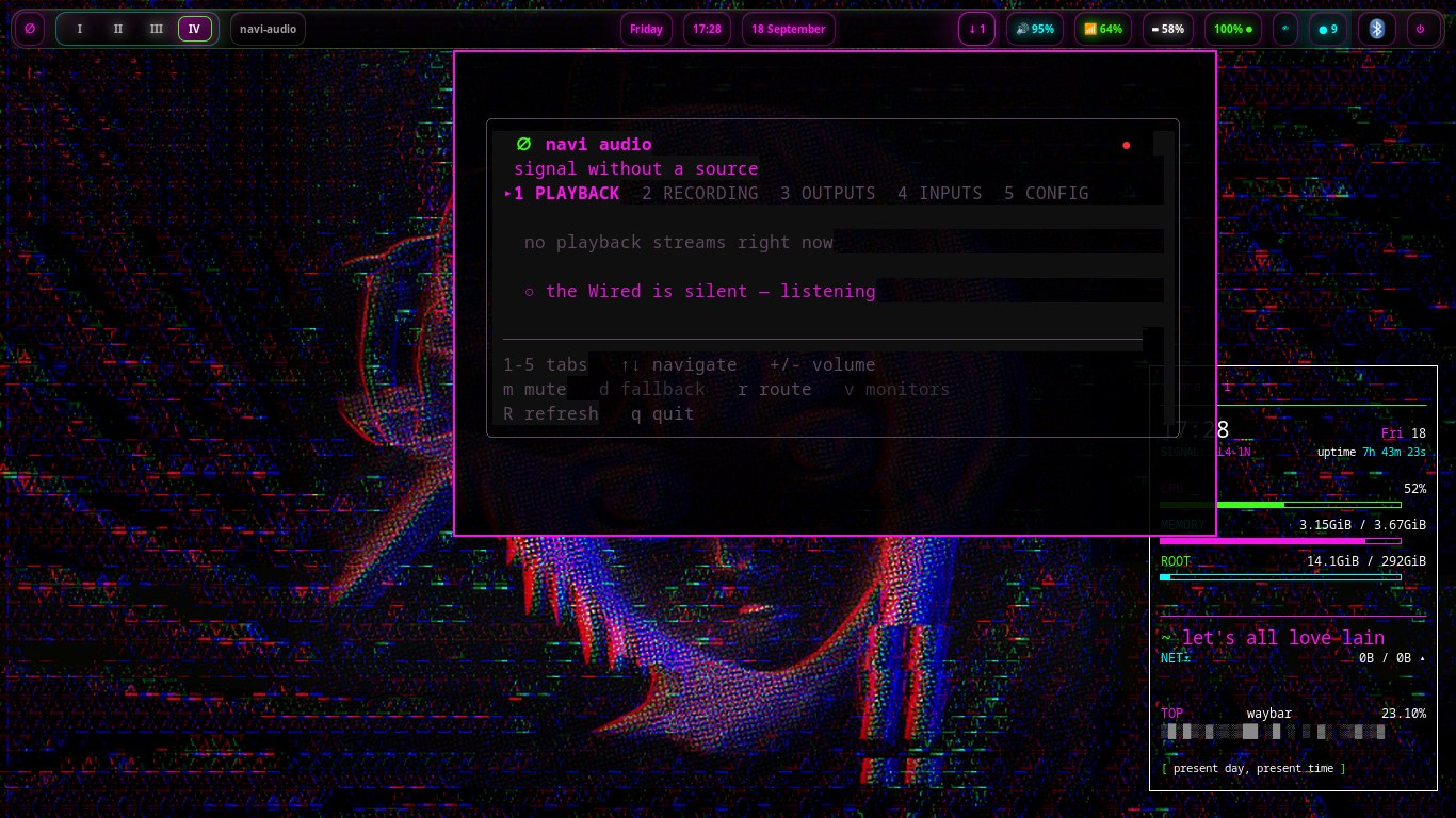 the navi-audio mod with playback, recording, outputs, inputs and config tabs