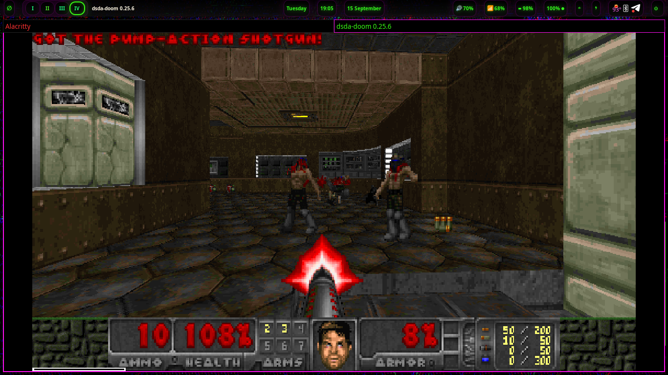 FreeDOOM running in dsda-doom on the navi desktop