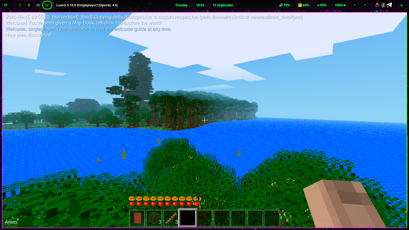 Luanti 5.10 singleplayer world on the navi desktop