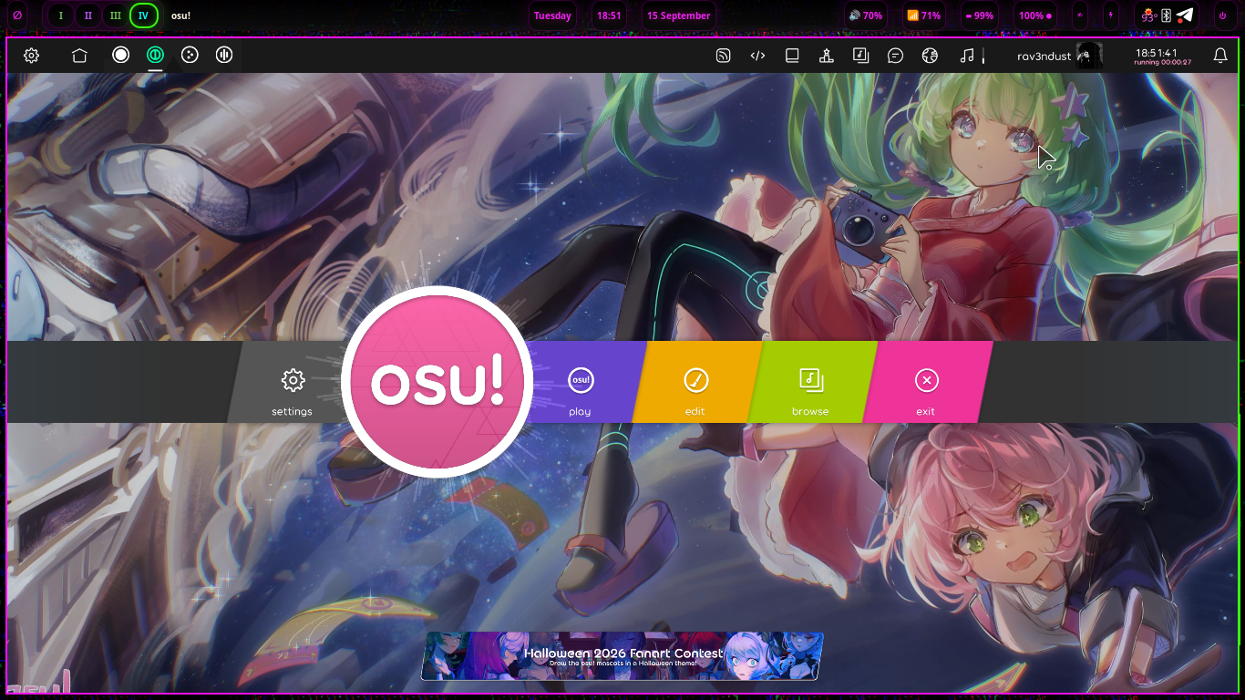 osu! running on the navi desktop