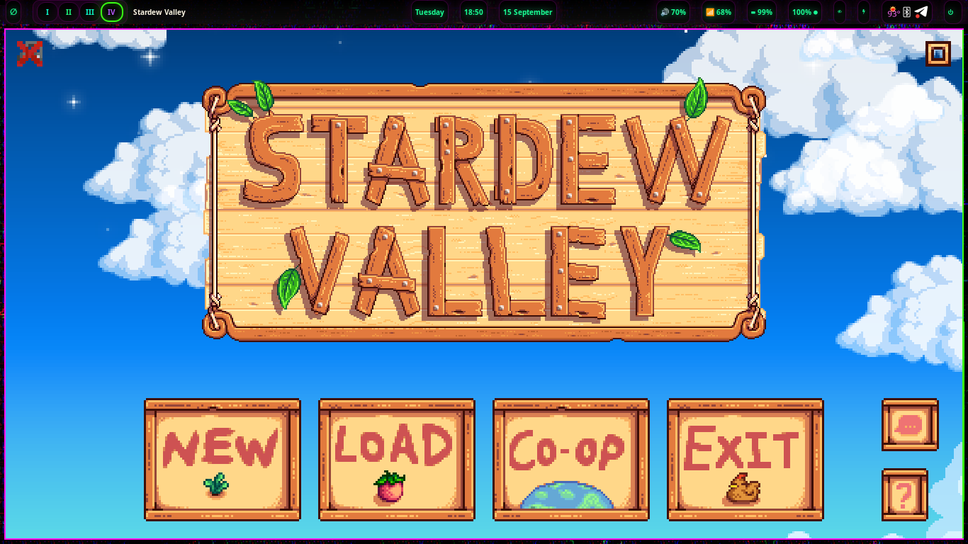 Stardew Valley running on the navi desktop